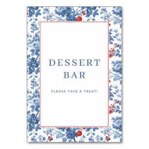Cheerful Blue Floral Dessert Bar Sign Table Number