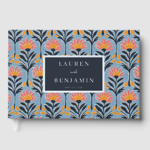 Cheerful Blue Floral Retro Guest Book