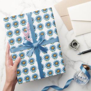 Cheerful Blue Flower Happy Cartoon Art Wrapping Paper