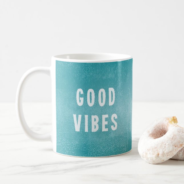 Cheerful Blue Good Vibes Office Coffee Mug (With Donut)