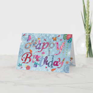Cheerful Blue Hand lettered Birthday Funny Letters Card