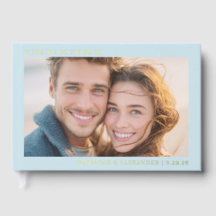 Cheerful Blue Minimalist Photo Guest Book
