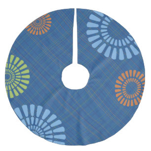 Cheerful Blue Plaid Christmas Tree Skirt