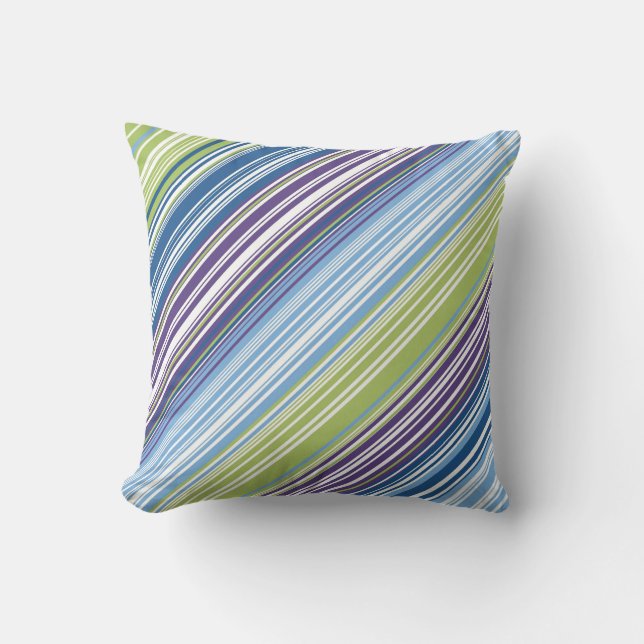 Cheerful Blue Purple Rainbow Striped Throw Pillow (Front)
