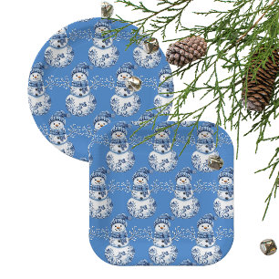 Cheerful Blue White Happy Snowman  Paper Plate
