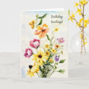Cheerful Bouquet of Wildflowers Flower Birthday Card