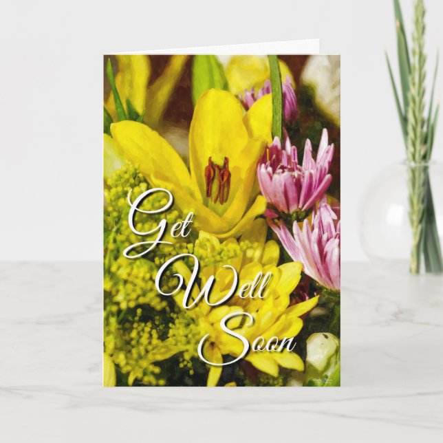 Cheerful Bouquet Painterly Get Well Soon Card (Front)