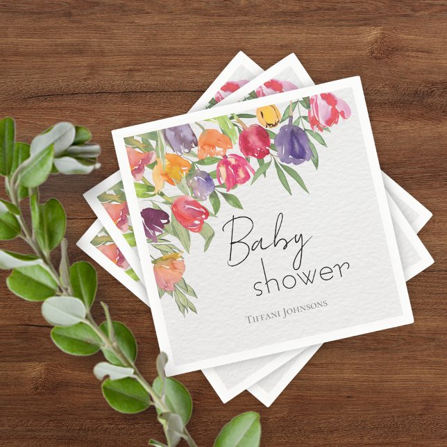 Cheerful Bouquet Tulips & Greenery Baby Shower Napkin (Creator Uploaded)