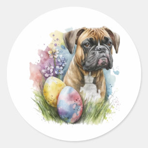 Cheerful Boxer Dog Easter Egg, Happy Easter Boxer Classic Round Sticker