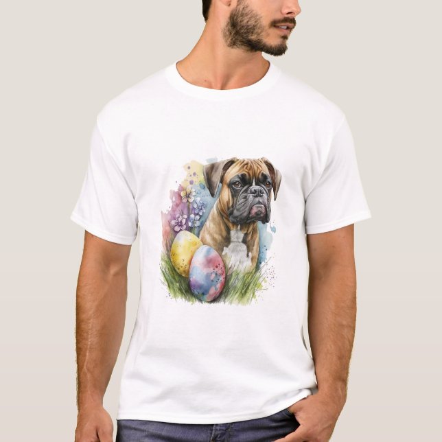 Cheerful Boxer Dog Easter Egg, Happy Easter Boxer T-Shirt (Front)