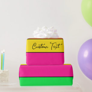 CHEERFUL BRIGHTLY COLORED SOLID STRIPE CUSTOM TEXT WRAPPING PAPER