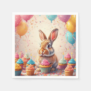🐰 Cheerful Bunny Birthday Cupcake Joy 🎉 Napkin