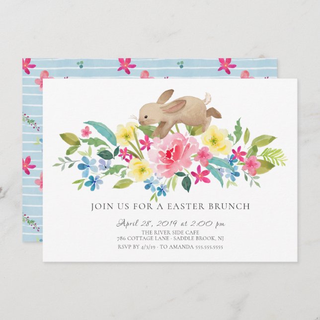 Cheerful Bunny Floral Easter Brunch Invitation (Front/Back)