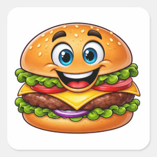 Cheerful Burger Character With Vibrant LayeSticker Square Sticker