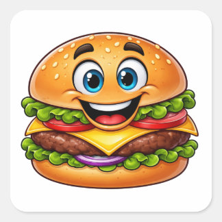 Cheerful Burger Character With Vibrant LayeSticker Square Sticker