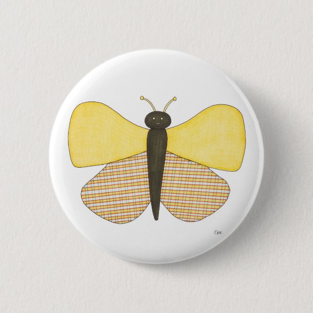 Cheerful Butterfly Pin-Erin Brie Art Button (Front)