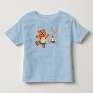 Cheerful Cartoon Bear and Bunny Dancing Joyfully Toddler T-Shirt