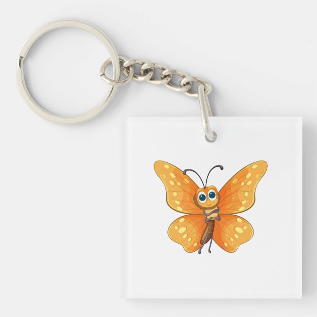 Cheerful Cartoon Butterfly  Key Ring (Front)