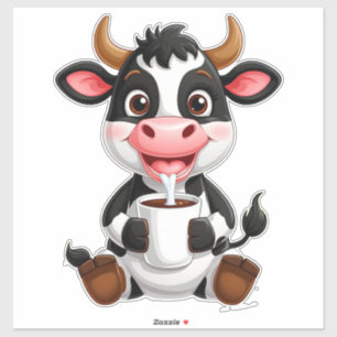 Cheerful Cartoon Cow Drinking Milk