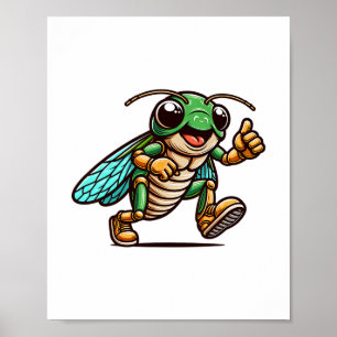 Cheerful Cartoon Cricket Showing Thumbs Up Kids Pn Poster