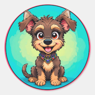 Cheerful Cartoon Dog Classic Round Sticker