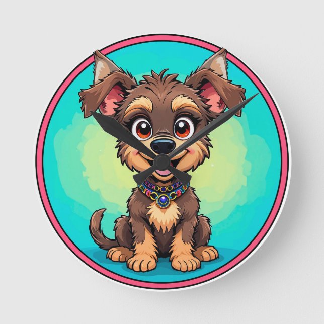 Cheerful Cartoon Dog Round Clock (Front)