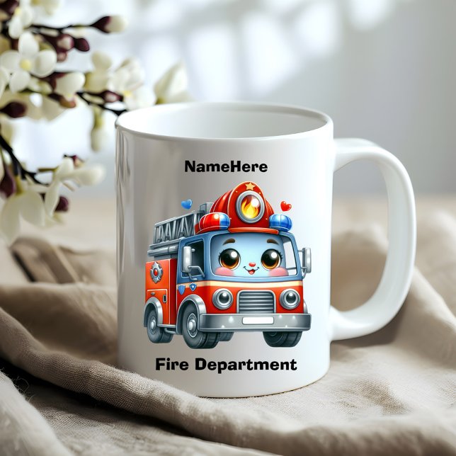 Cheerful cartoon firefighter truck on a bright day coffee mug (Creator Uploaded)