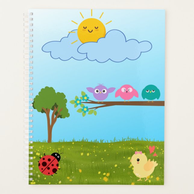 Cheerful Cartoon Nature Scene – Springtime Fun for Planner (Front)
