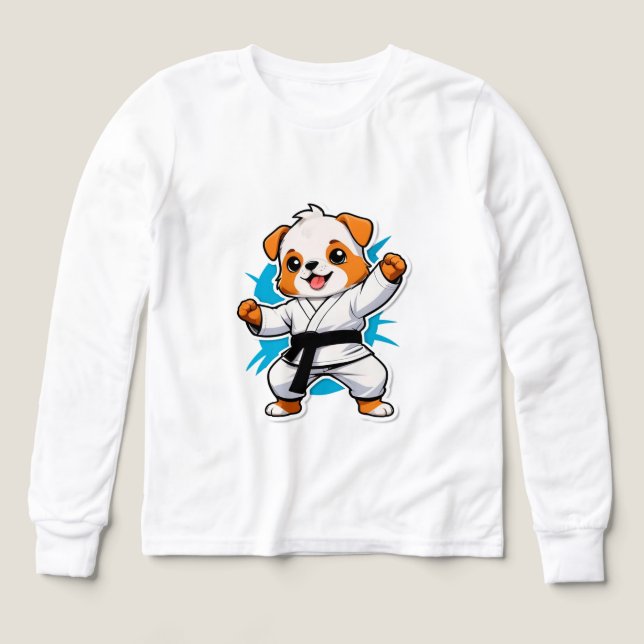 Cheerful Cartoon Puppy in Karate Gi (Design Front)