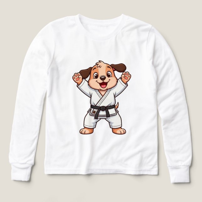 Cheerful Cartoon Puppy in Karate Gi (Design Front)