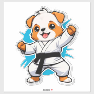 Cheerful Cartoon Puppy in Karate Gi