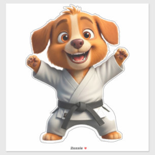 Cheerful Cartoon Puppy in Karate Gi