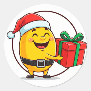 Cheerful Cartoon Santa Gift Bearer With Red Presen Classic Round Sticker