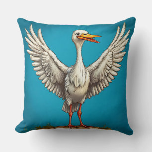 Cheerful Cartoon Stork Cushion