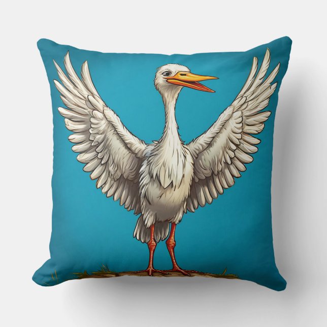 Cheerful Cartoon Stork Cushion (Front)