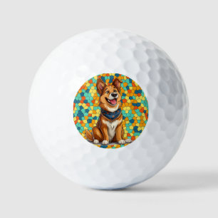 Cheerful cartoon-style dog golf balls