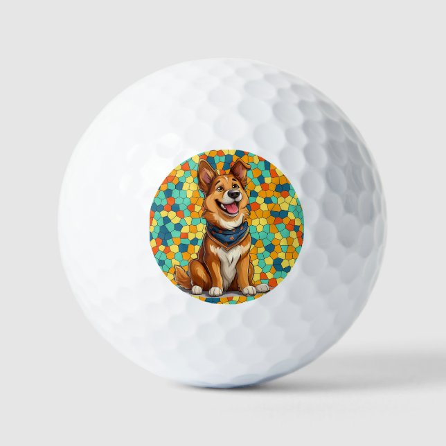 Cheerful cartoon-style dog golf balls (Front)