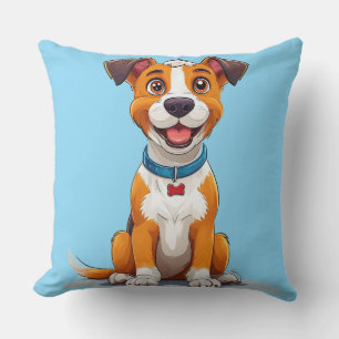 Cheerful Cartoon Style Dog Happy Pet Lover Gift Cushion