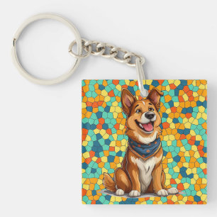 Cheerful cartoon-style dog key ring