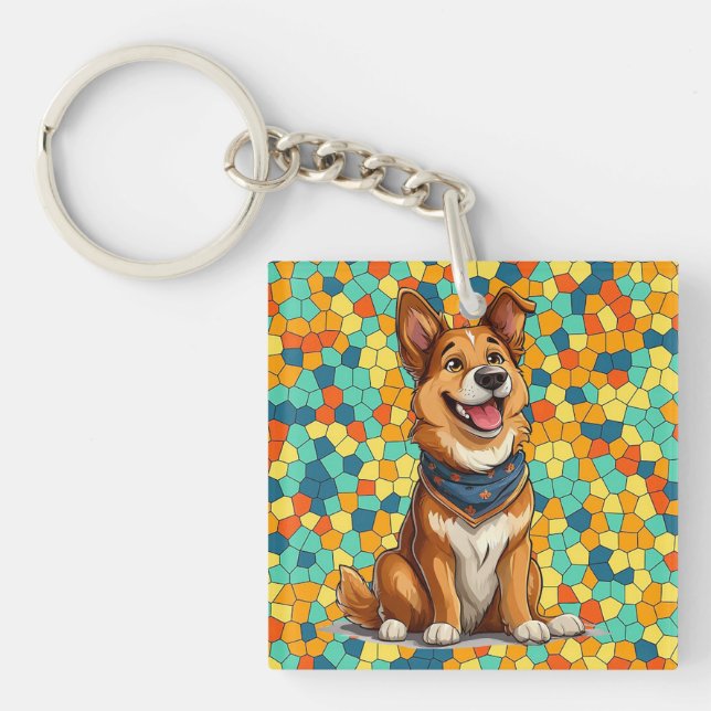 Cheerful cartoon-style dog key ring (Front)