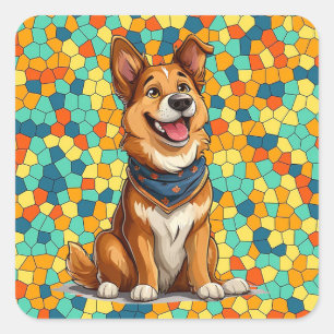Cheerful cartoon-style dog square sticker