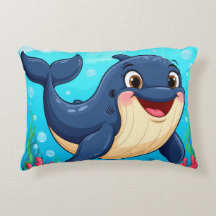 Cheerful Cartoon Whale Swimming Decorative Cushion