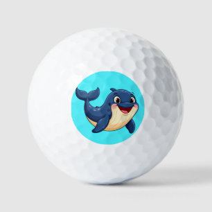 Cheerful Cartoon Whale Swimming Golf Balls