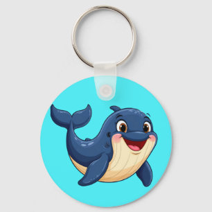 Cheerful Cartoon Whale Swimming Key Ring
