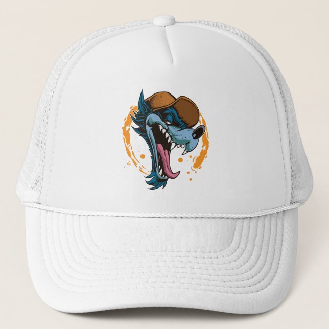 Cheerful Cartoon Wolf Trucker Hat (Front)
