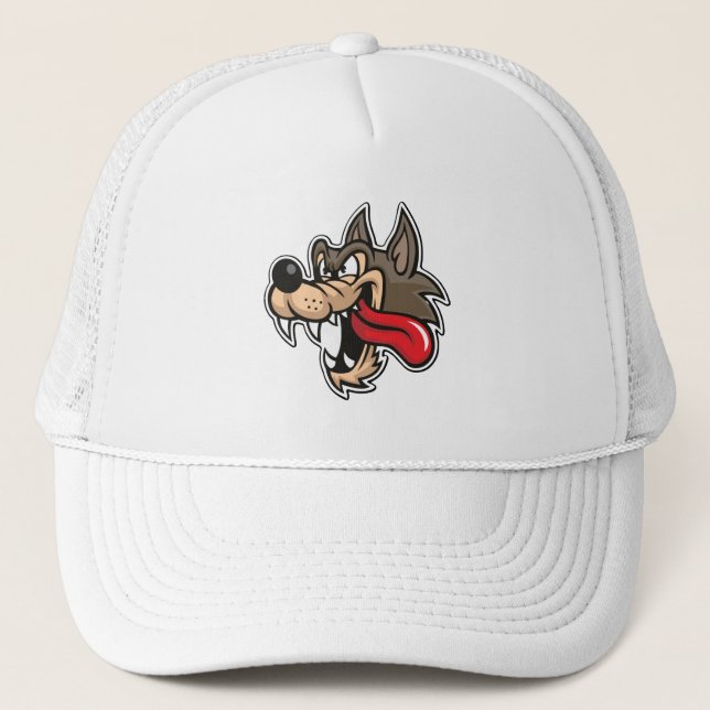 Cheerful Cartoon Wolf Trucker Hat (Front)