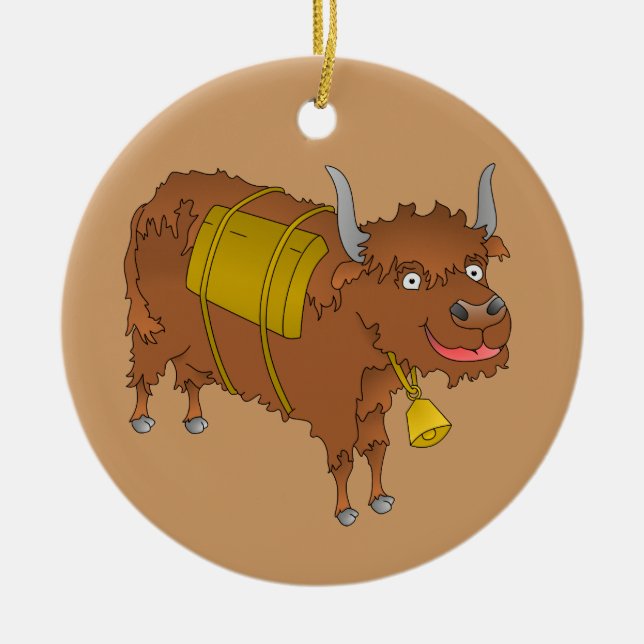 Cheerful cartoon yak ceramic tree decoration (Front)