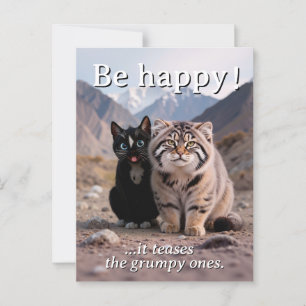 Cheerful Cat vs. Grumpy Cat – Humour Postcard