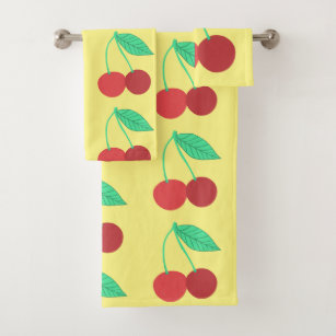 Cheerful Cherries Fruity Yellow Bath Towel Set