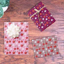 Cheerful Cherry Pattern Wrapping Paper Sheet